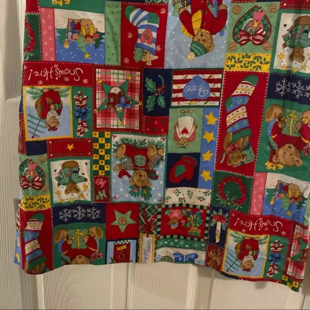 Handmade Christmas Bears & Snowman Printed Pillowcase Primitive Cottagecore